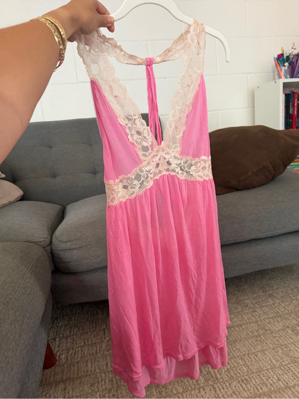 Victoria’s Secret 2013 Pink Lace-Trim babydoll slip dress size L